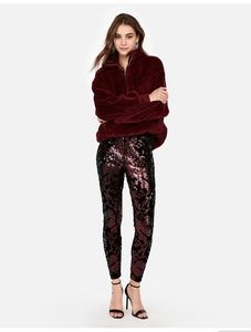 Express sz Small NWT wine colored sequin leggings.